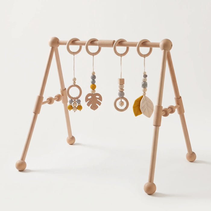 Portique d'éveil en bois pour bébé avec 4 jouets suspendus