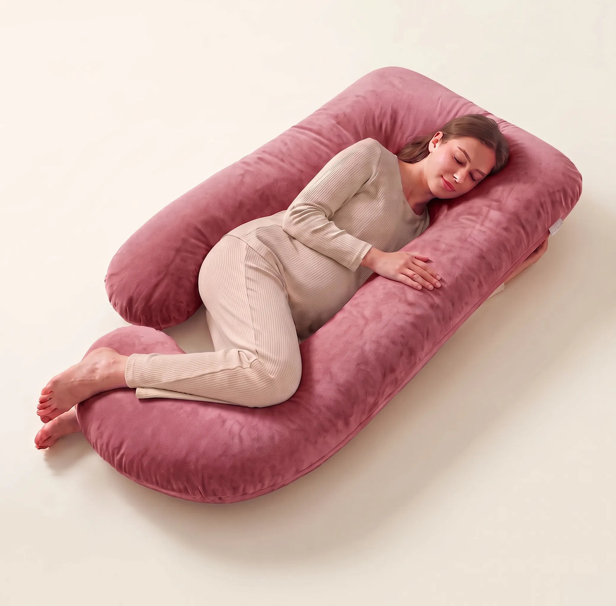 Coussin de grossesse et d'allaitement en J - Vieux rose
