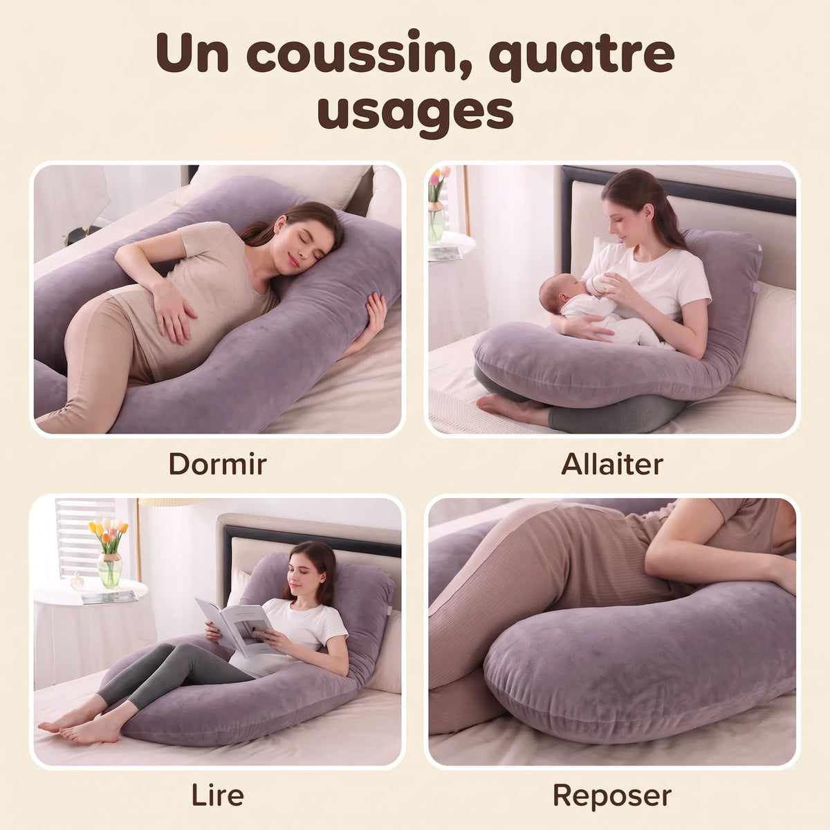 Coussin de grossesse et d'allaitement en J - Gris