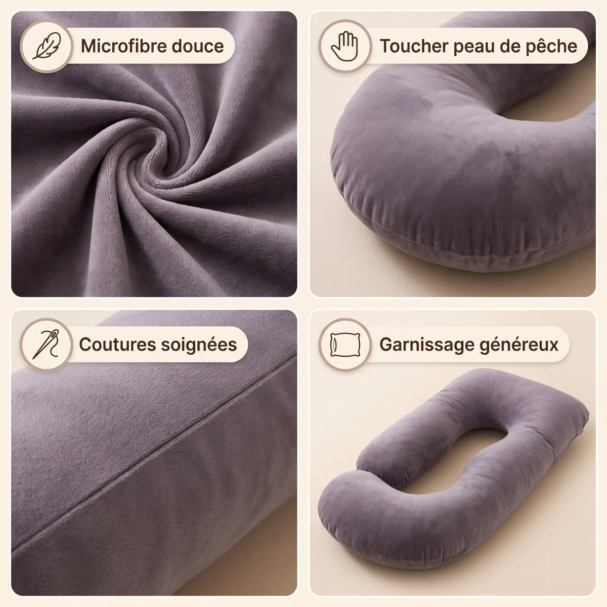 Coussin de grossesse et d'allaitement en J - Gris